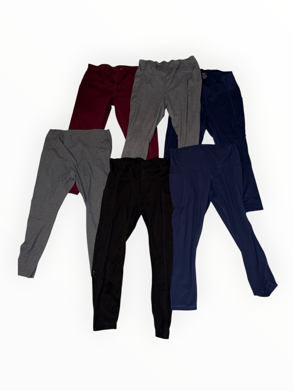 Set of 6 Womenls Active Leggings Pack - Black, Navy, Gray, Burgundy XXL